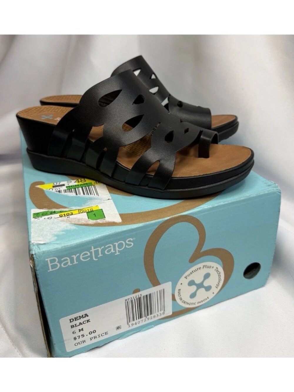 Baretraps Dema Size 6 Black Woman’s Wedge Shoes Posture + Sandals Summer NEW